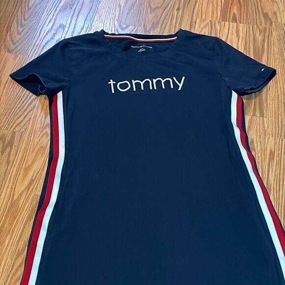 Tommy Hilfiger T-Shirt Dress, Navy with Striped Braid, Small - Picture 2 of 7